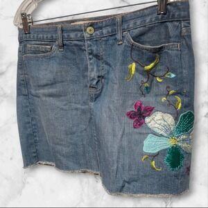 GAP Y2K Vtg Whimsical 10 Jean Skirt Embroidered Butterflies Flowers Denim Boho